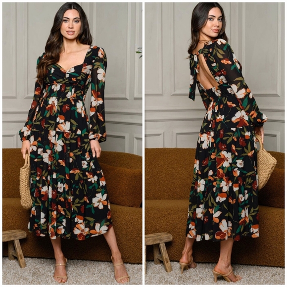 Jacquie The Label Sophisticated Chic Floral Long Sleeves Maxi Dress - Picture 5 of 6